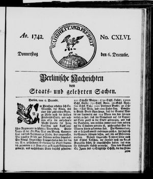 Berlinische Nachrichten von Staats- und gelehrten Sachen on Dec 6, 1742