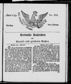 Berlinische Nachrichten von Staats- und gelehrten Sachen vom 05.02.1743