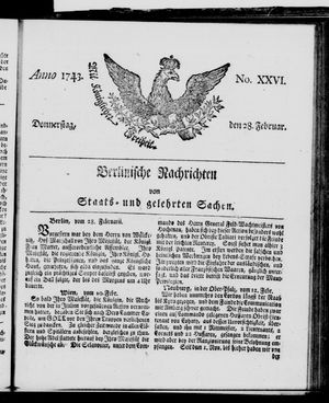 Berlinische Nachrichten von Staats- und gelehrten Sachen vom 28.02.1743