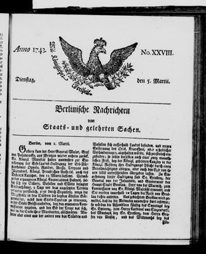 Berlinische Nachrichten von Staats- und gelehrten Sachen vom 05.03.1743