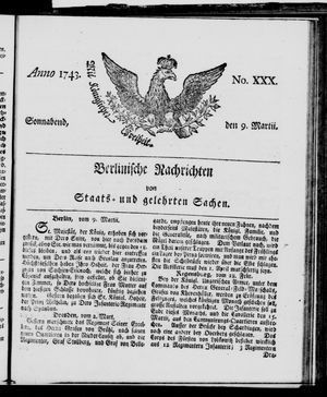 Berlinische Nachrichten von Staats- und gelehrten Sachen vom 09.03.1743