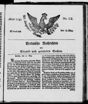 Berlinische Nachrichten von Staats- und gelehrten Sachen vom 18.05.1743