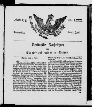 Berlinische Nachrichten von Staats- und gelehrten Sachen on Jul 4, 1743