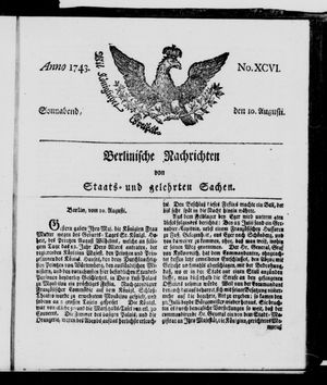 Berlinische Nachrichten von Staats- und gelehrten Sachen on Aug 10, 1743