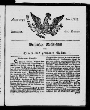 Berlinische Nachrichten von Staats- und gelehrten Sachen vom 07.09.1743