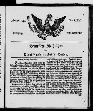 Berlinische Nachrichten von Staats- und gelehrten Sachen vom 24.09.1743