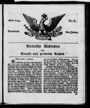 Berlinische Nachrichten von Staats- und gelehrten Sachen on Jan 4, 1744