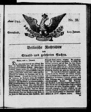 Berlinische Nachrichten von Staats- und gelehrten Sachen vom 25.01.1744