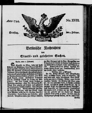 Berlinische Nachrichten von Staats- und gelehrten Sachen vom 11.02.1744