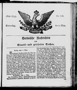 Berlinische Nachrichten von Staats- und gelehrten Sachen vom 21.05.1744