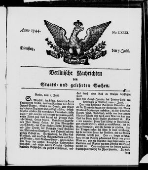 Berlinische Nachrichten von Staats- und gelehrten Sachen vom 07.07.1744