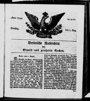 Berlinische Nachrichten von Staats- und gelehrten Sachen vom 11.08.1744