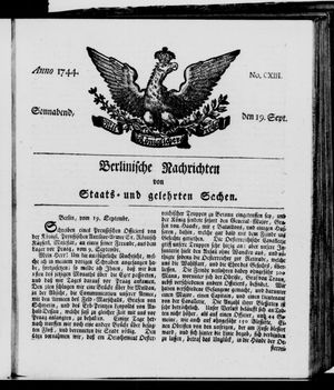 Berlinische Nachrichten von Staats- und gelehrten Sachen vom 19.09.1744