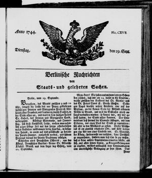 Berlinische Nachrichten von Staats- und gelehrten Sachen vom 29.09.1744