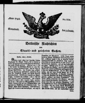 Berlinische Nachrichten von Staats- und gelehrten Sachen vom 03.10.1744