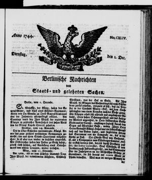 Berlinische Nachrichten von Staats- und gelehrten Sachen on Dec 1, 1744