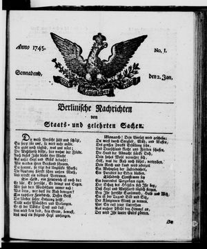 Berlinische Nachrichten von Staats- und gelehrten Sachen on Jan 2, 1745