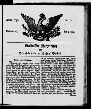 Berlinische Nachrichten von Staats- und gelehrten Sachen on Jan 9, 1745