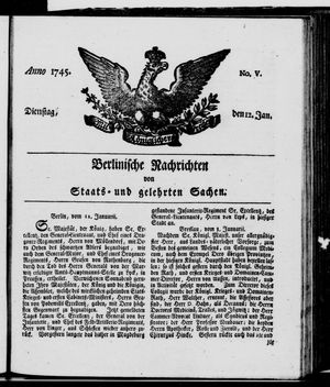 Berlinische Nachrichten von Staats- und gelehrten Sachen vom 12.01.1745