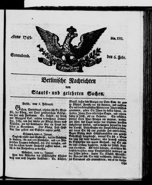 Berlinische Nachrichten von Staats- und gelehrten Sachen vom 06.02.1745