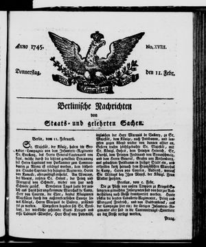 Berlinische Nachrichten von Staats- und gelehrten Sachen vom 11.02.1745