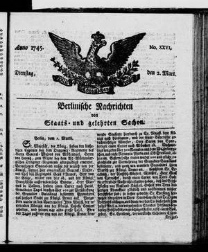 Berlinische Nachrichten von Staats- und gelehrten Sachen vom 02.03.1745