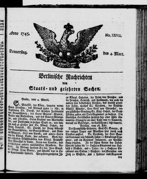 Berlinische Nachrichten von Staats- und gelehrten Sachen vom 04.03.1745