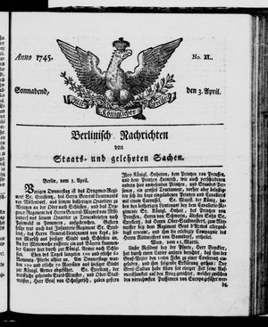 Berlinische Nachrichten von Staats- und gelehrten Sachen vom 03.04.1745