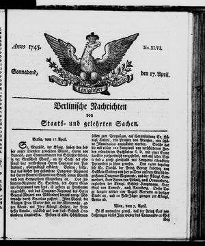 Berlinische Nachrichten von Staats- und gelehrten Sachen vom 17.04.1745