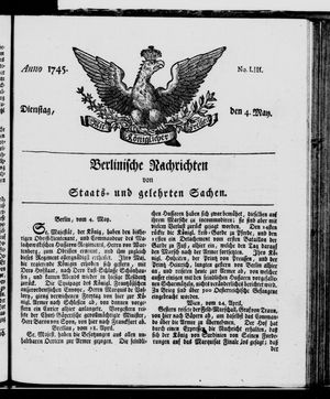 Berlinische Nachrichten von Staats- und gelehrten Sachen vom 04.05.1745