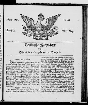 Berlinische Nachrichten von Staats- und gelehrten Sachen vom 11.05.1745