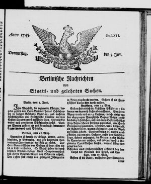Berlinische Nachrichten von Staats- und gelehrten Sachen vom 03.06.1745