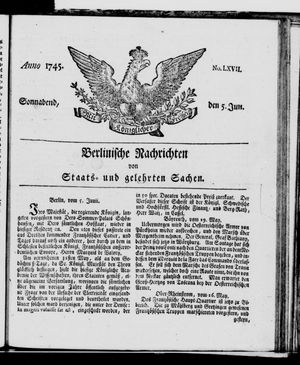 Berlinische Nachrichten von Staats- und gelehrten Sachen vom 05.06.1745