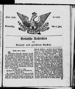 Berlinische Nachrichten von Staats- und gelehrten Sachen vom 17.06.1745