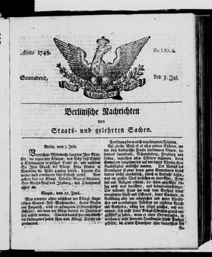 Berlinische Nachrichten von Staats- und gelehrten Sachen on Jul 3, 1745