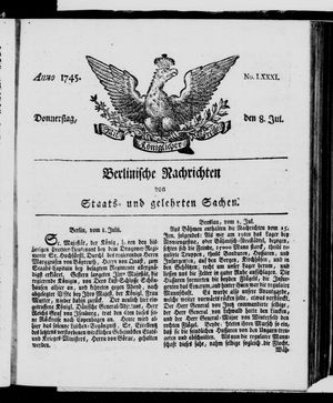 Berlinische Nachrichten von Staats- und gelehrten Sachen vom 08.07.1745