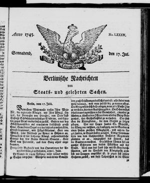 Berlinische Nachrichten von Staats- und gelehrten Sachen vom 17.07.1745