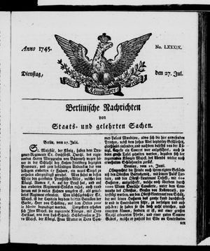Berlinische Nachrichten von Staats- und gelehrten Sachen vom 27.07.1745
