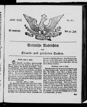 Berlinische Nachrichten von Staats- und gelehrten Sachen vom 31.07.1745