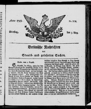 Berlinische Nachrichten von Staats- und gelehrten Sachen vom 03.08.1745