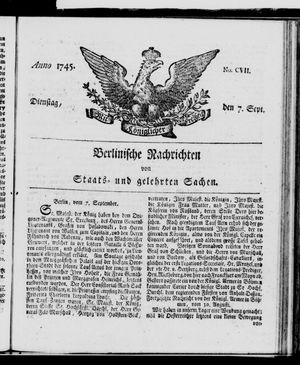 Berlinische Nachrichten von Staats- und gelehrten Sachen vom 07.09.1745