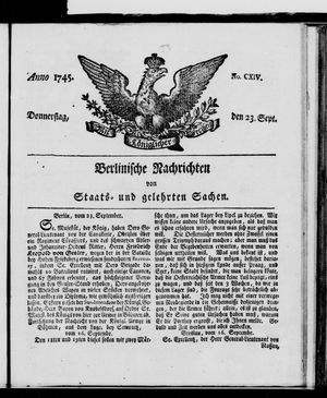 Berlinische Nachrichten von Staats- und gelehrten Sachen vom 23.09.1745