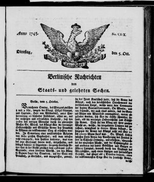 Berlinische Nachrichten von Staats- und gelehrten Sachen vom 05.10.1745