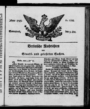 Berlinische Nachrichten von Staats- und gelehrten Sachen vom 09.10.1745