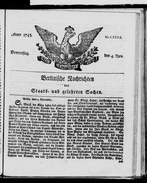 Berlinische Nachrichten von Staats- und gelehrten Sachen vom 04.11.1745