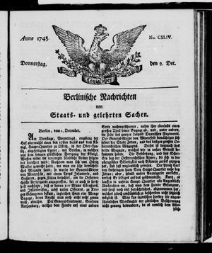Berlinische Nachrichten von Staats- und gelehrten Sachen vom 02.12.1745