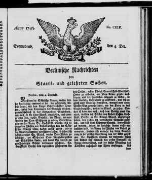 Berlinische Nachrichten von Staats- und gelehrten Sachen vom 04.12.1745