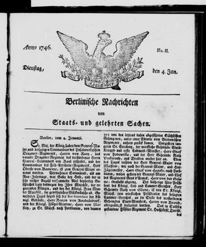 Berlinische Nachrichten von Staats- und gelehrten Sachen vom 04.01.1746