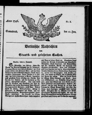 Berlinische Nachrichten von Staats- und gelehrten Sachen vom 22.01.1746