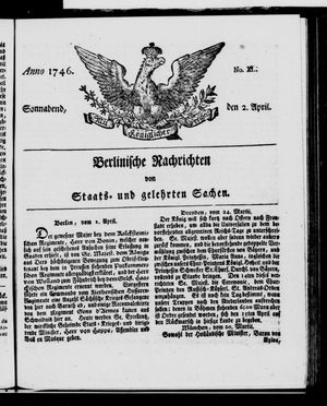 Berlinische Nachrichten von Staats- und gelehrten Sachen vom 02.04.1746